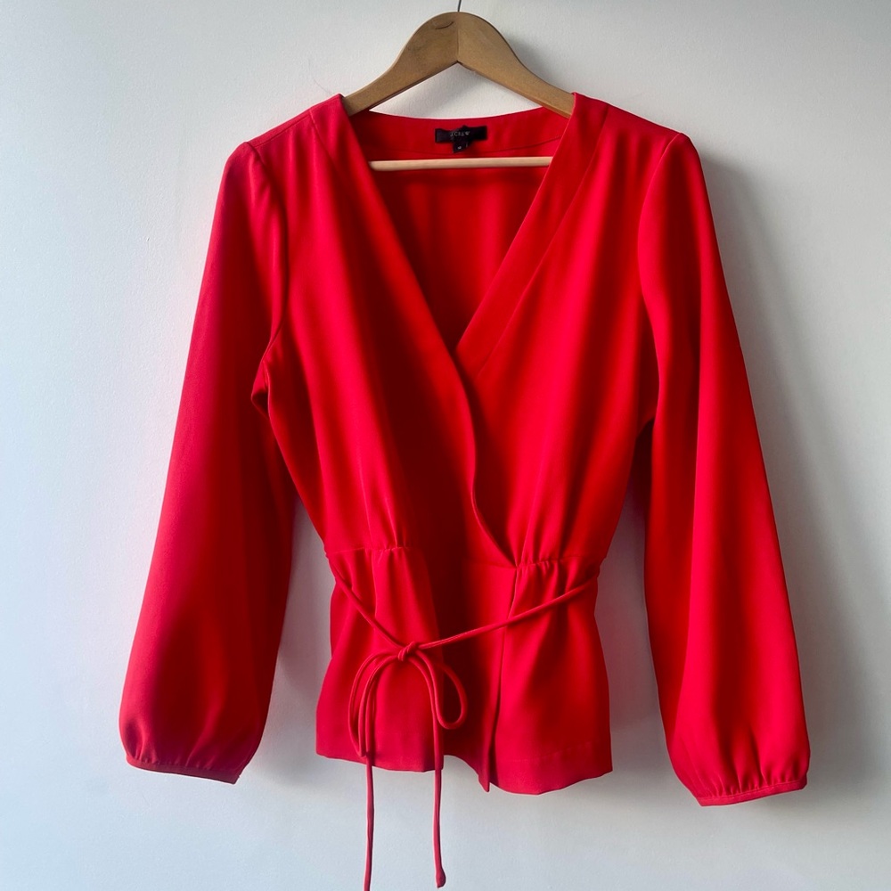 JCrew Red Wrap-Style Blouse - size 12